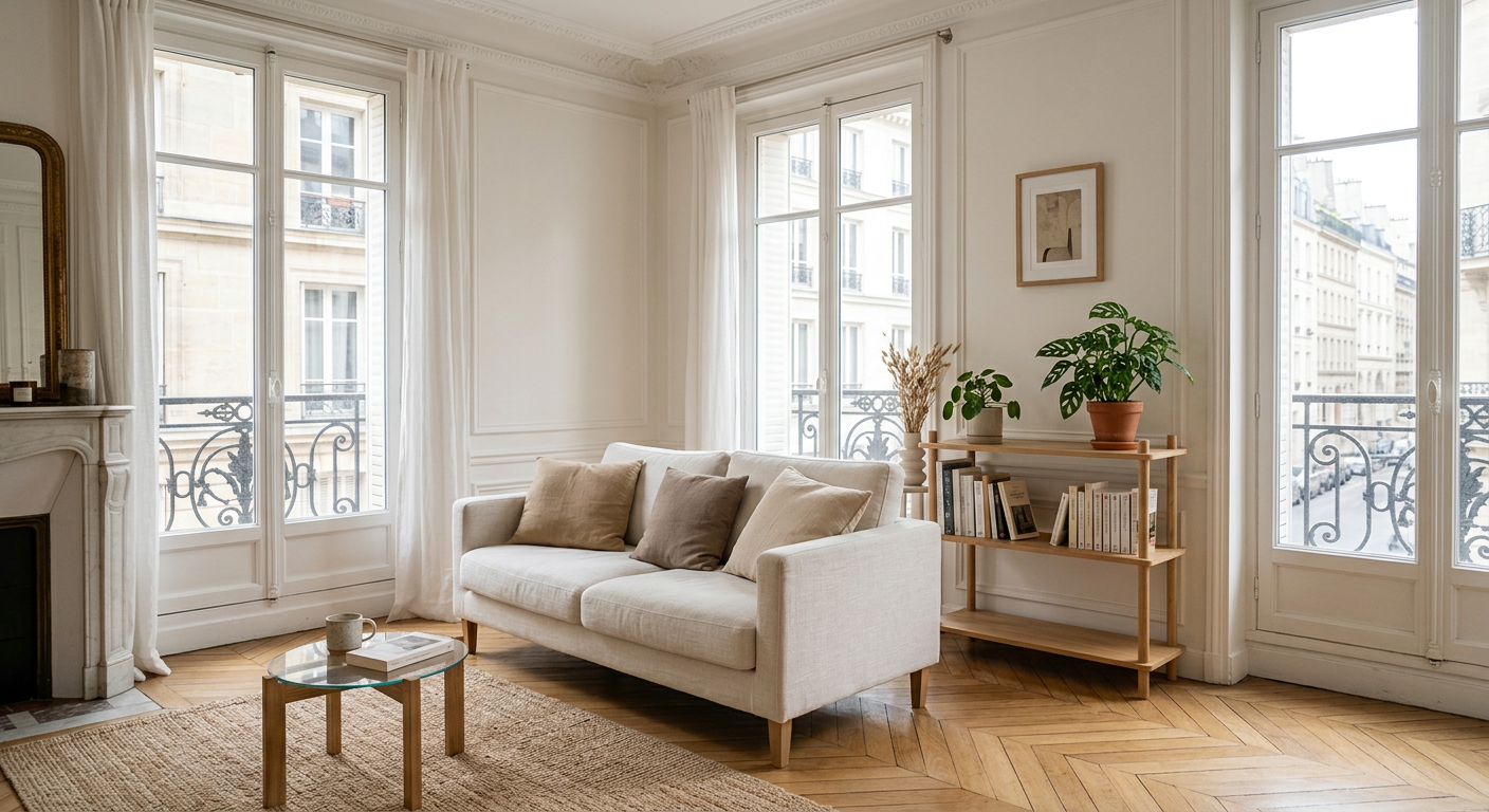 Salon lumineux d'un appartement parisien, exemple de bien recherché